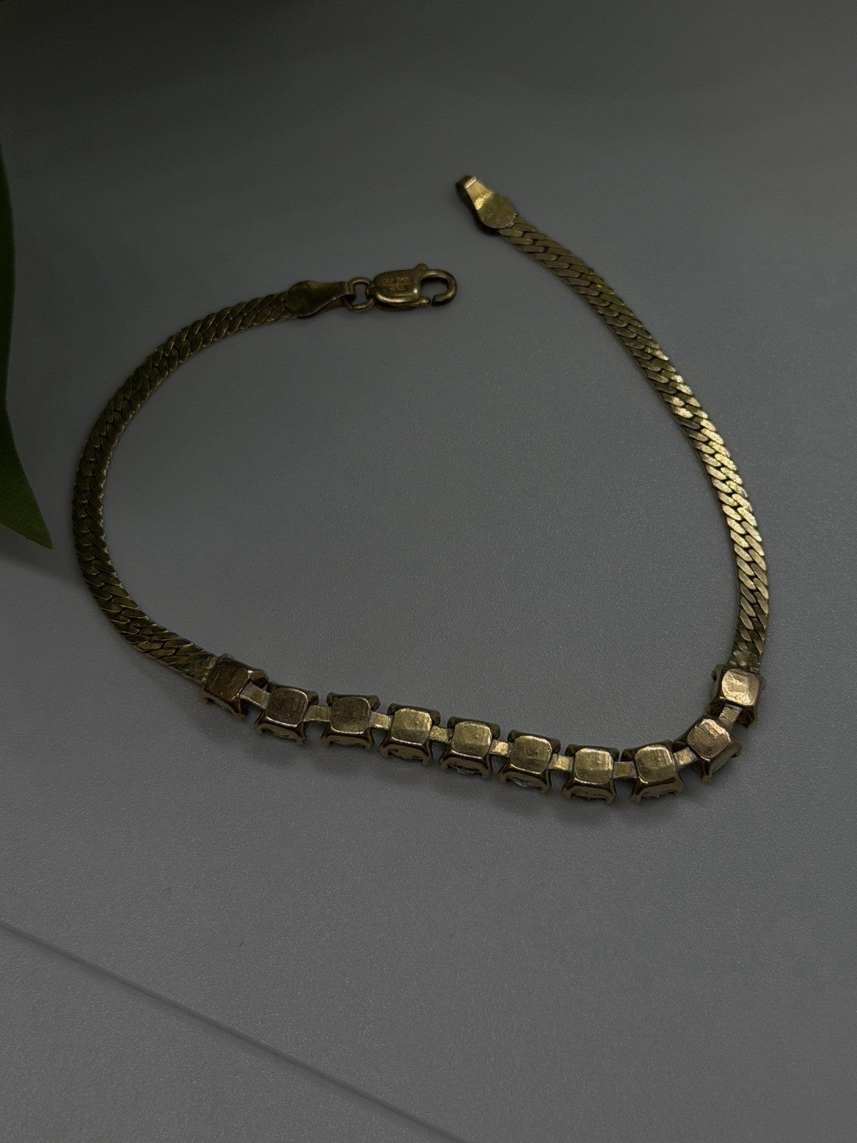 925 Sterling Silver 14K Yellow Gold Plated Aquamarine Bracelet 7