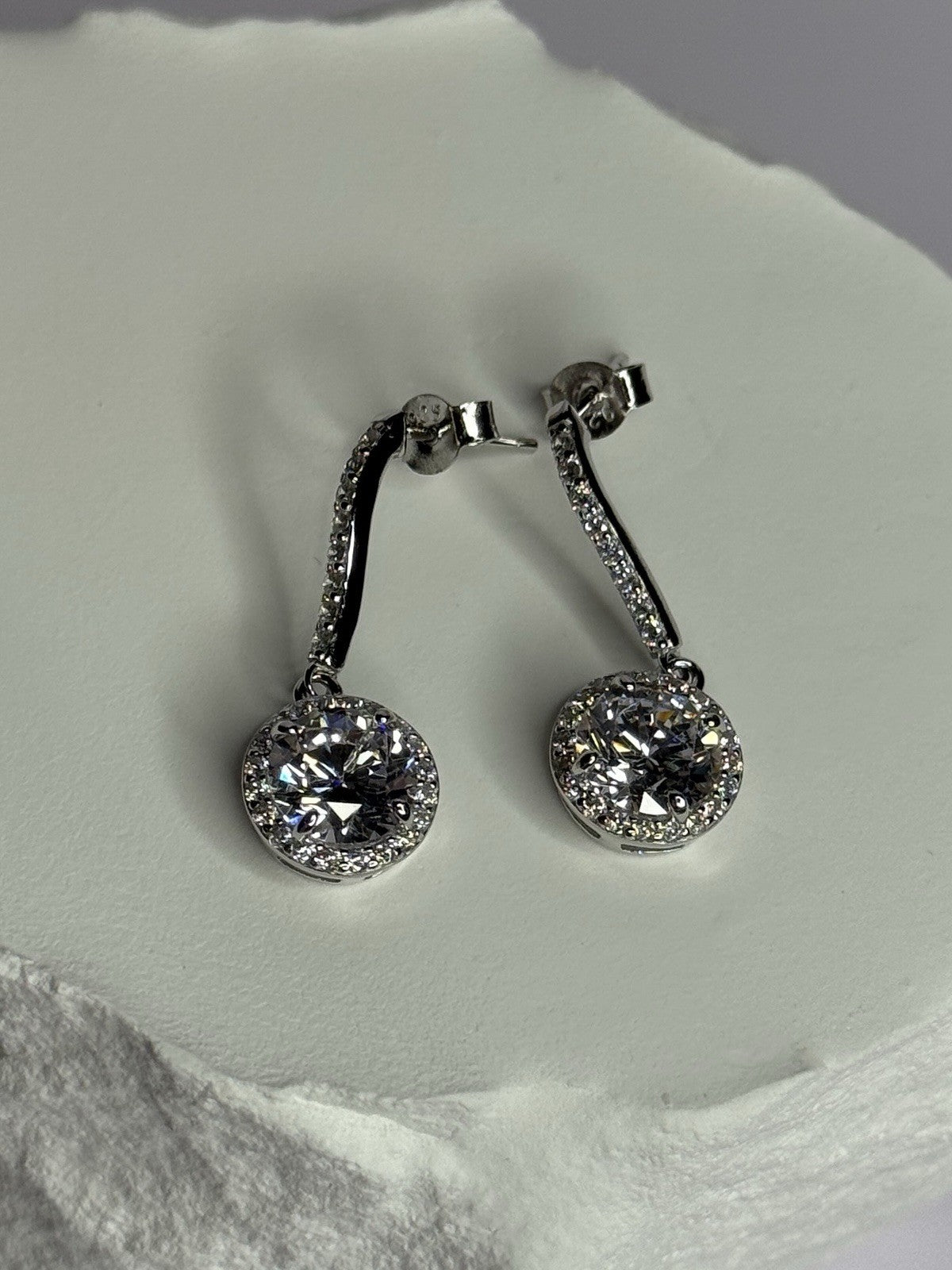 925 Sterling Silver Dream CZ Earrings Length 1.05 Inch