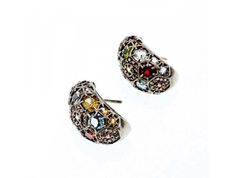 925 Sterling Silver Multi Gemstones Stud Earrings