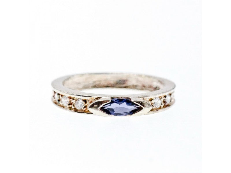 925 Sterling Silver Iolite & CZ Band Ring Size 6.5