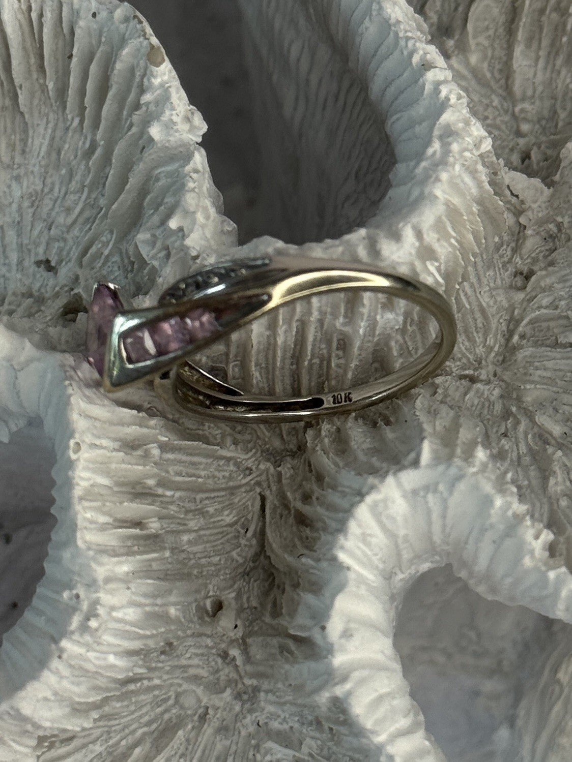 10K White Gold Pink Topaz & Diamond Ring Size 7