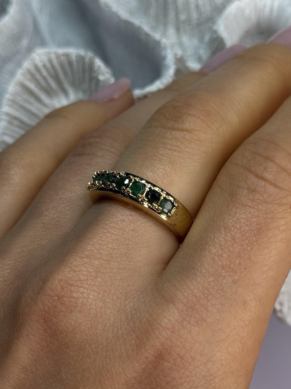 925 Sterling Silver Gold Plated Emerald Ring Size 8