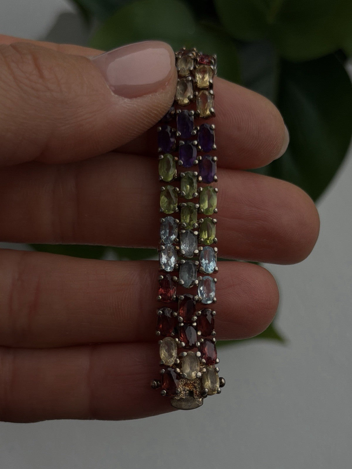 Luxury Rainbow Tennis 925 Sterling Silver Multicolor Gemstones Bracelet 7