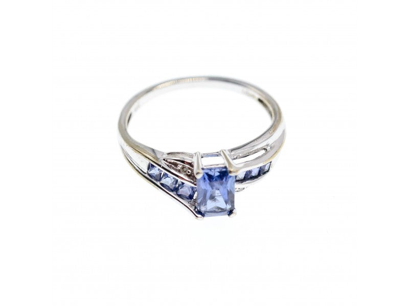 10K White Gold Iolite & Diamonds Ring Size 6.5