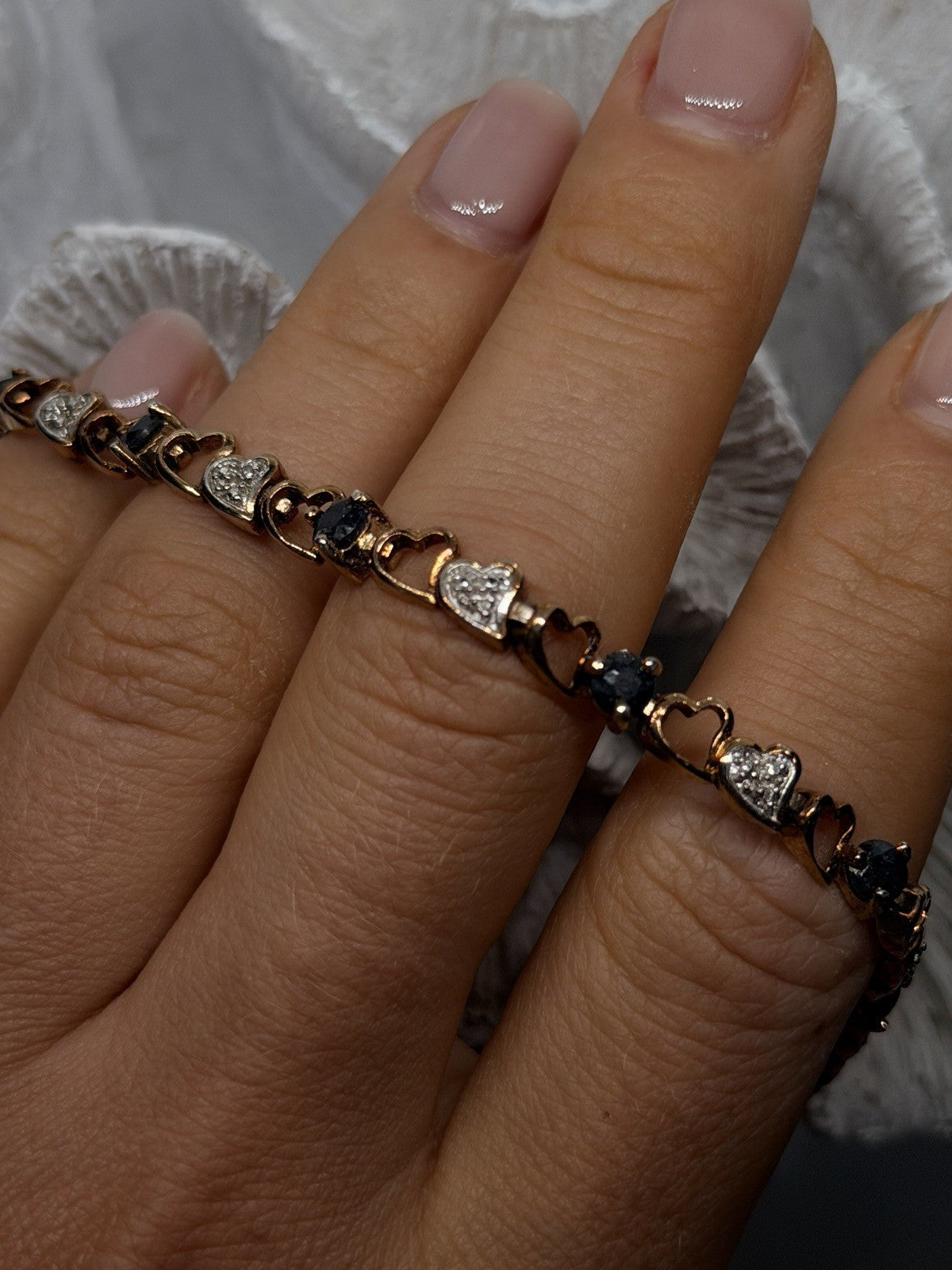925 Sterling Silver Gold Plated Sapphire Heart Bracelet Size 7.5