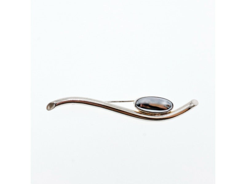 Vintage 925 Sterling Silver Hematite Brooch
