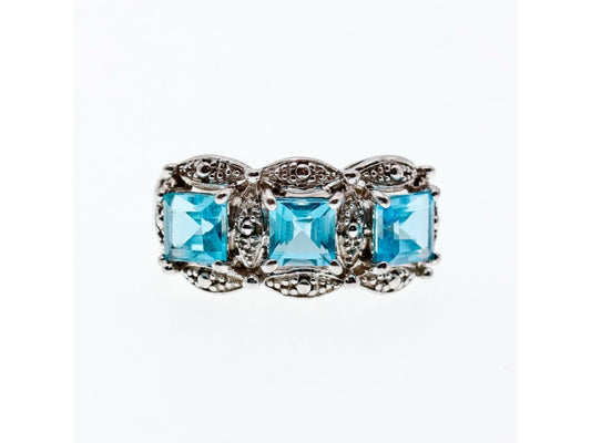 925 Sterling Silver Topaz Ring Size 8