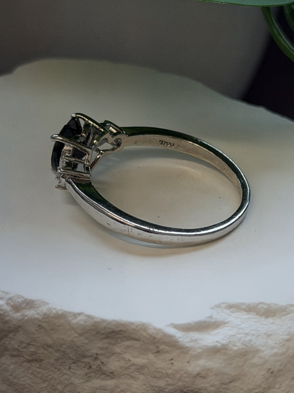 925 Sterling Silver Heart Cut Garnet with White Beryl Stones Ring Size 10