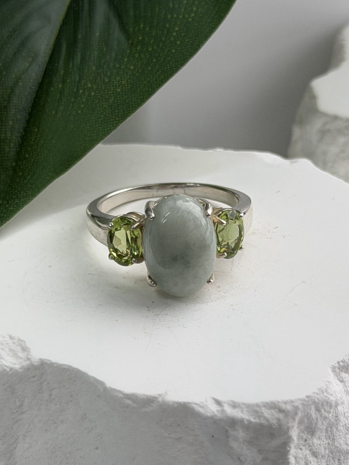 Joy 925 Sterling Silver Jade & Peridot Ring Size 10