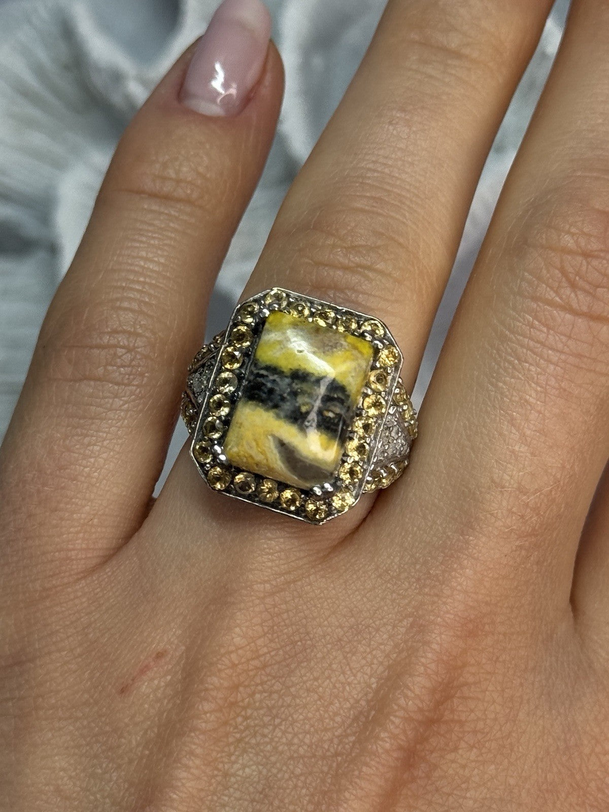 925 Sterling Silver Yashma Citrine & Beryl Ring Size 6