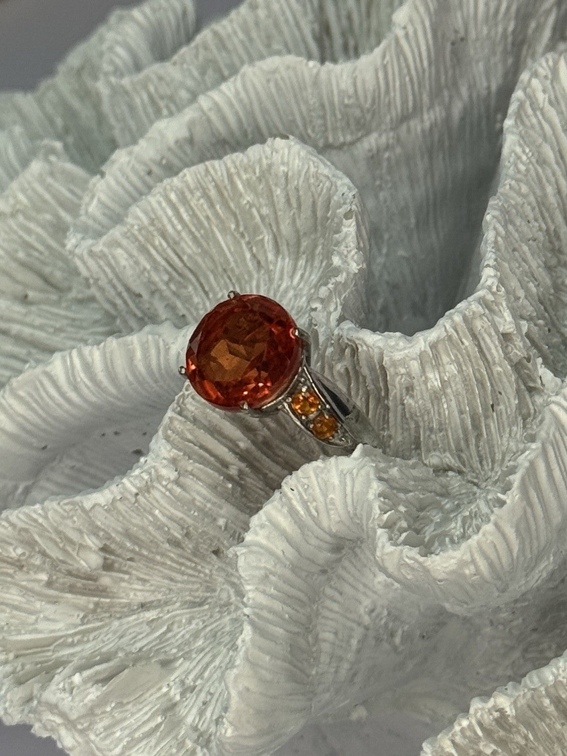 925 Sterling Silver Orange Spinel Ring Size 6