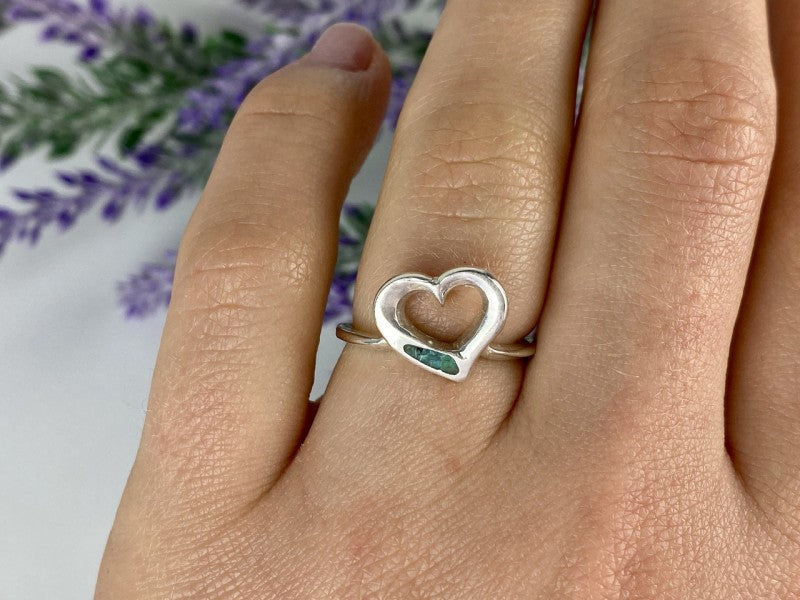 925 Sterling Silver Malachite Insert "Heart" Ring Size 6.5
