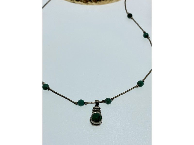 Vintage 925 Sterling Silver Malachite Necklace