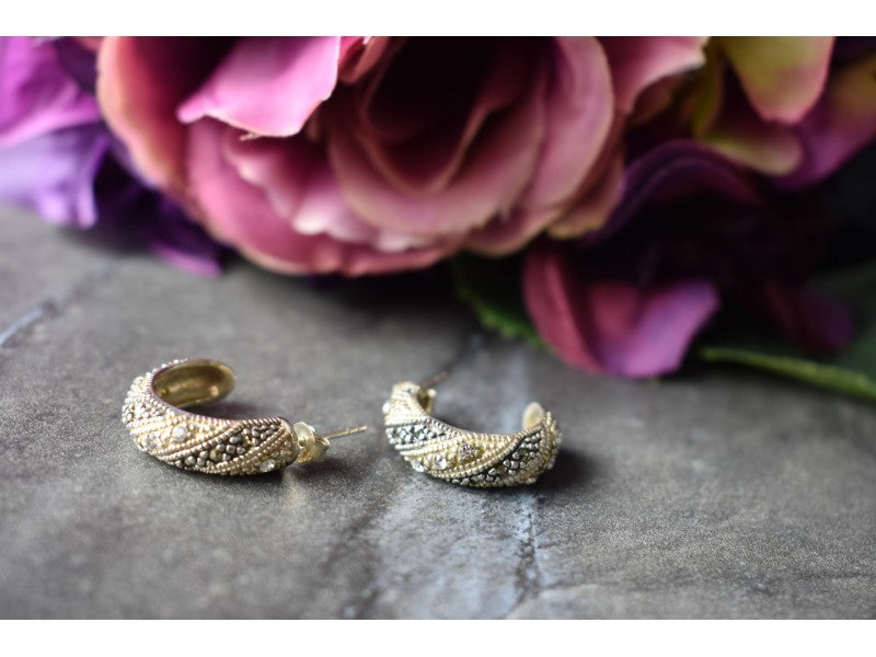 925 Sterling Silver CZ & Marcasites Stud Earrings