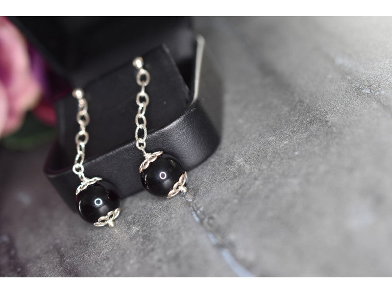 925 Sterling Silver Black Agate "Balls" Stud Earrings