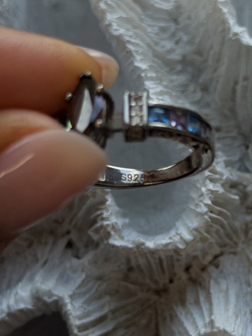 925 Sterling Silver Mystic Topaz & Blue Topaz & Amethyst Ring Size 6