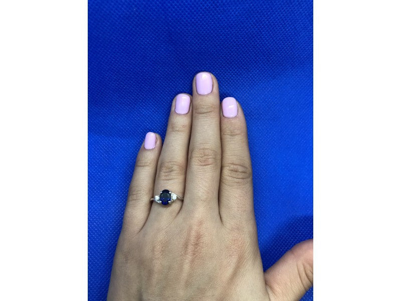 925 Sterling Silver Sapphire & CZ Ring Size 6.5
