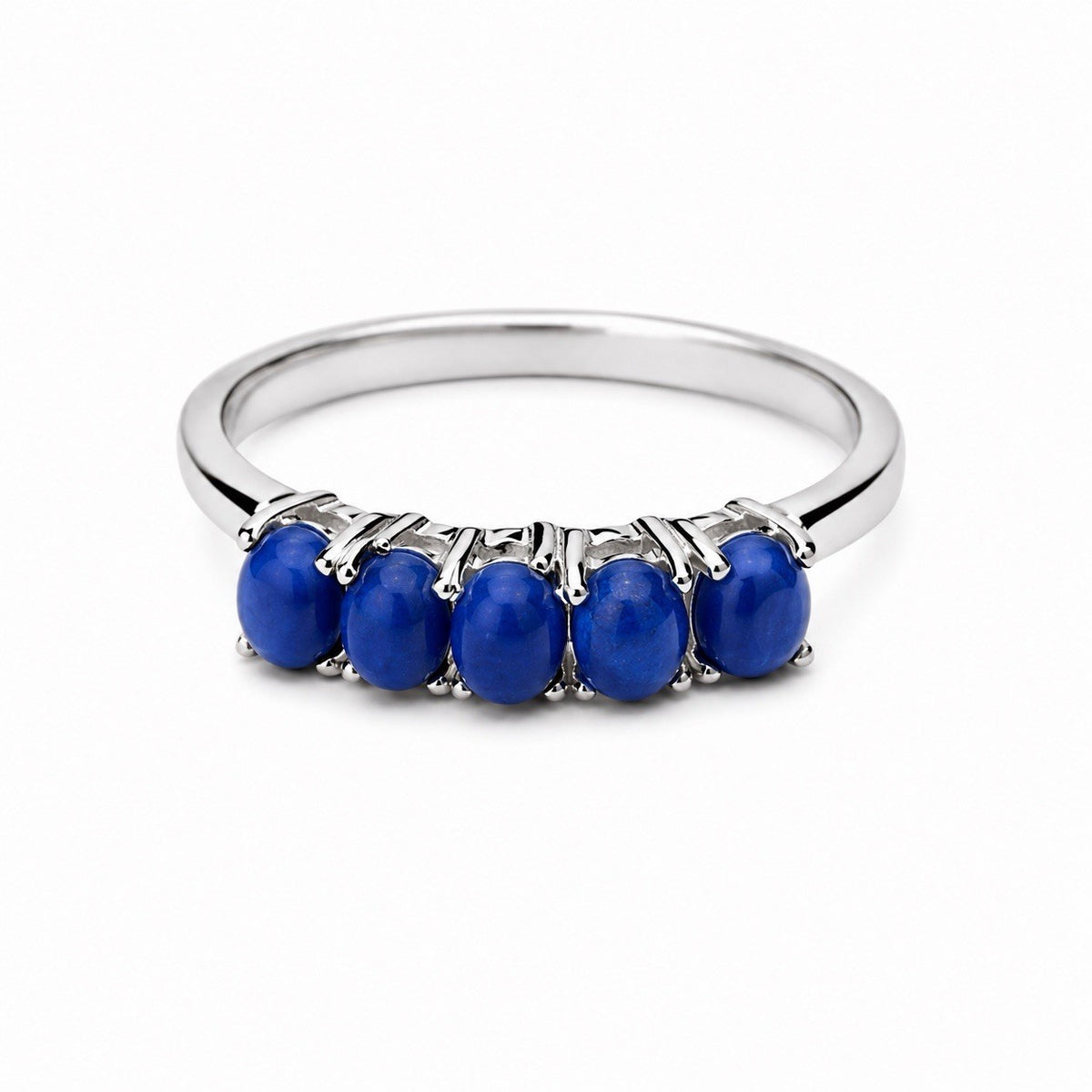 925 Sterling Silver Five Stone Oval Blue Turquoise Ring Size 7