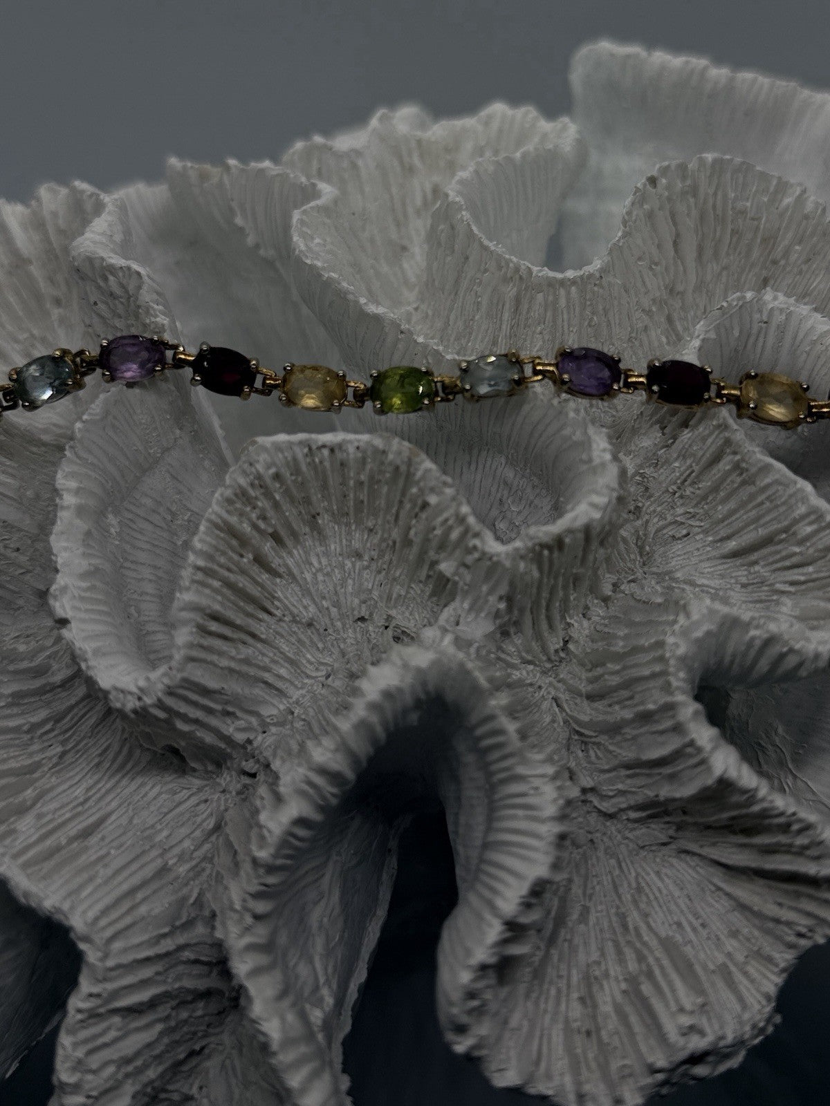 925 Sterling Silver Multi-Gemstone Bracelet Size 7.5