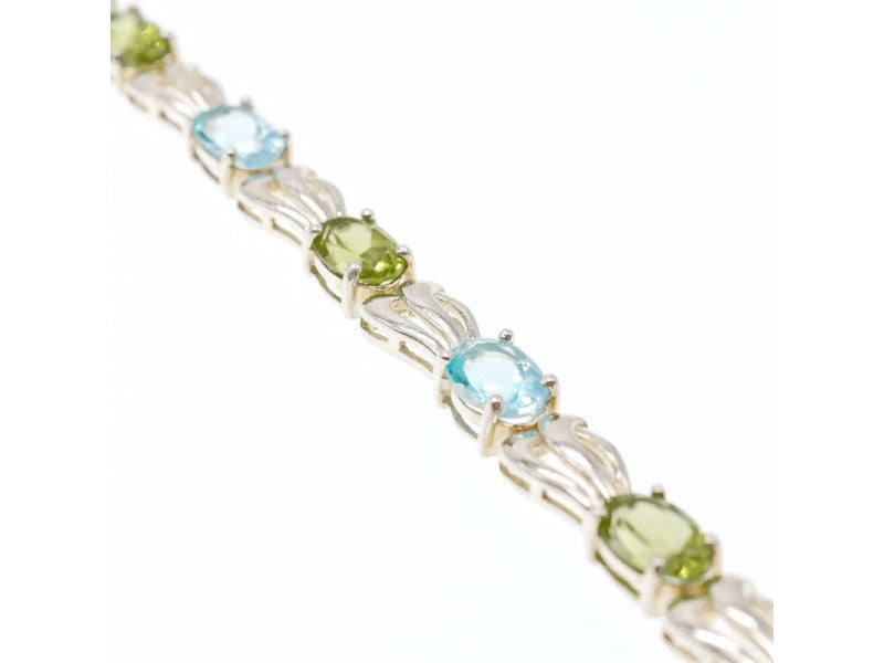 925 Sterling Silver Topaz & Peridot Bracelet Size 7.5 IN