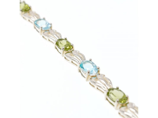 925 Sterling Silver Topaz & Peridot Bracelet Size 7.5 IN