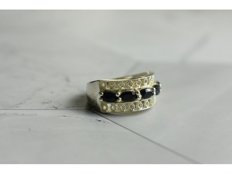 925 Sterling Silver Sapphires Openwork Ring Size 6.5