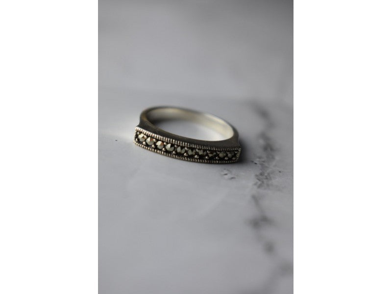 925 Sterling Silver Marcasites Ring Size 6.5