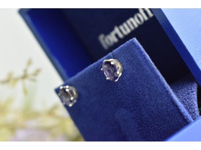 925 Sterling Silver Purple Iolite Stud Earrings