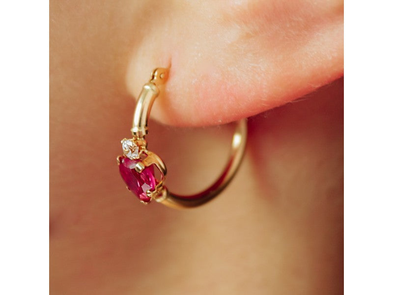 10K Yellow Gold Rubies & Diamonds Hearts Earrings