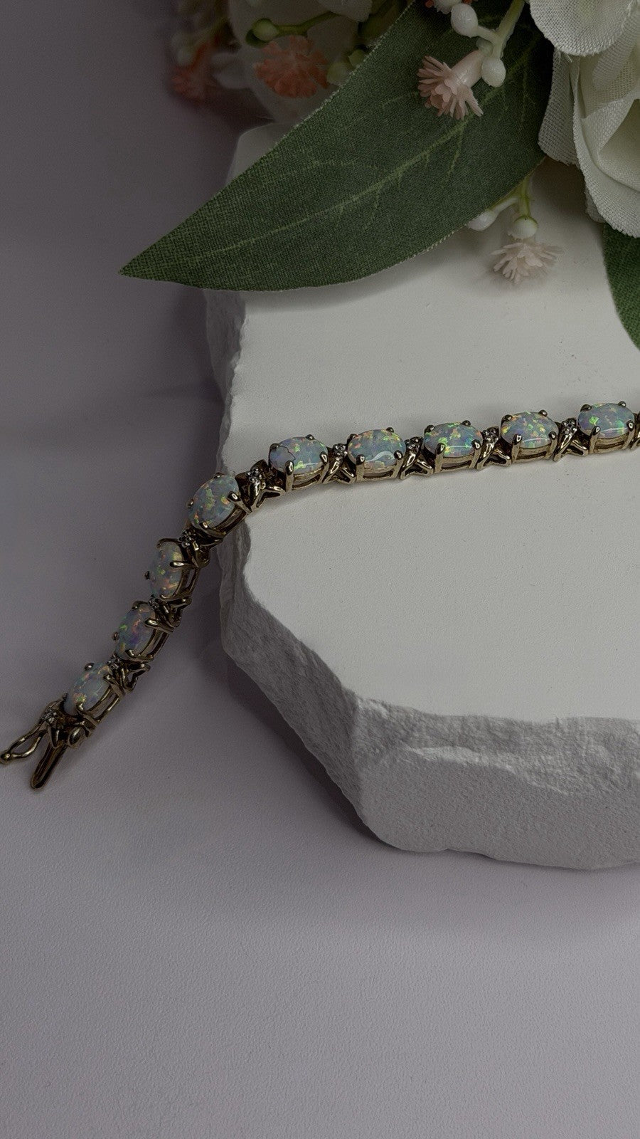 925 Sterling Silver Gold Plated Shiny Opal Bracelet Size 7