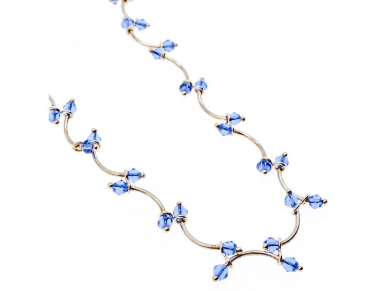 925 Sterling Silver Blue Jewelry glass in Italian style Necklace