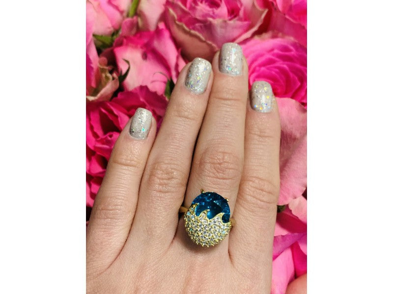 925 Sterling Silver Alpanite & CZ Ring Size 6.5
