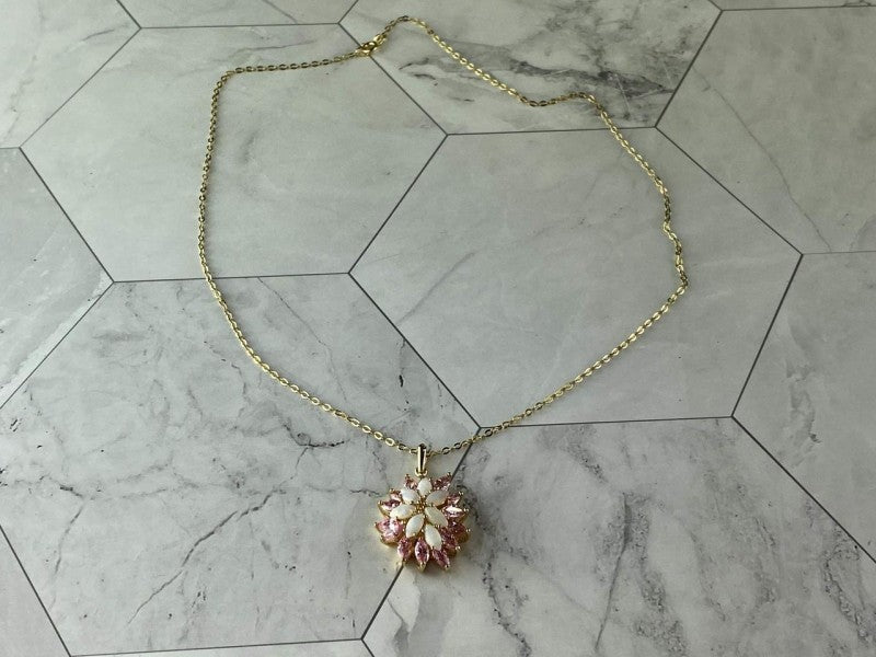 925 Sterling Silver Gold Plated Opal & Morganite Chain With Pendant