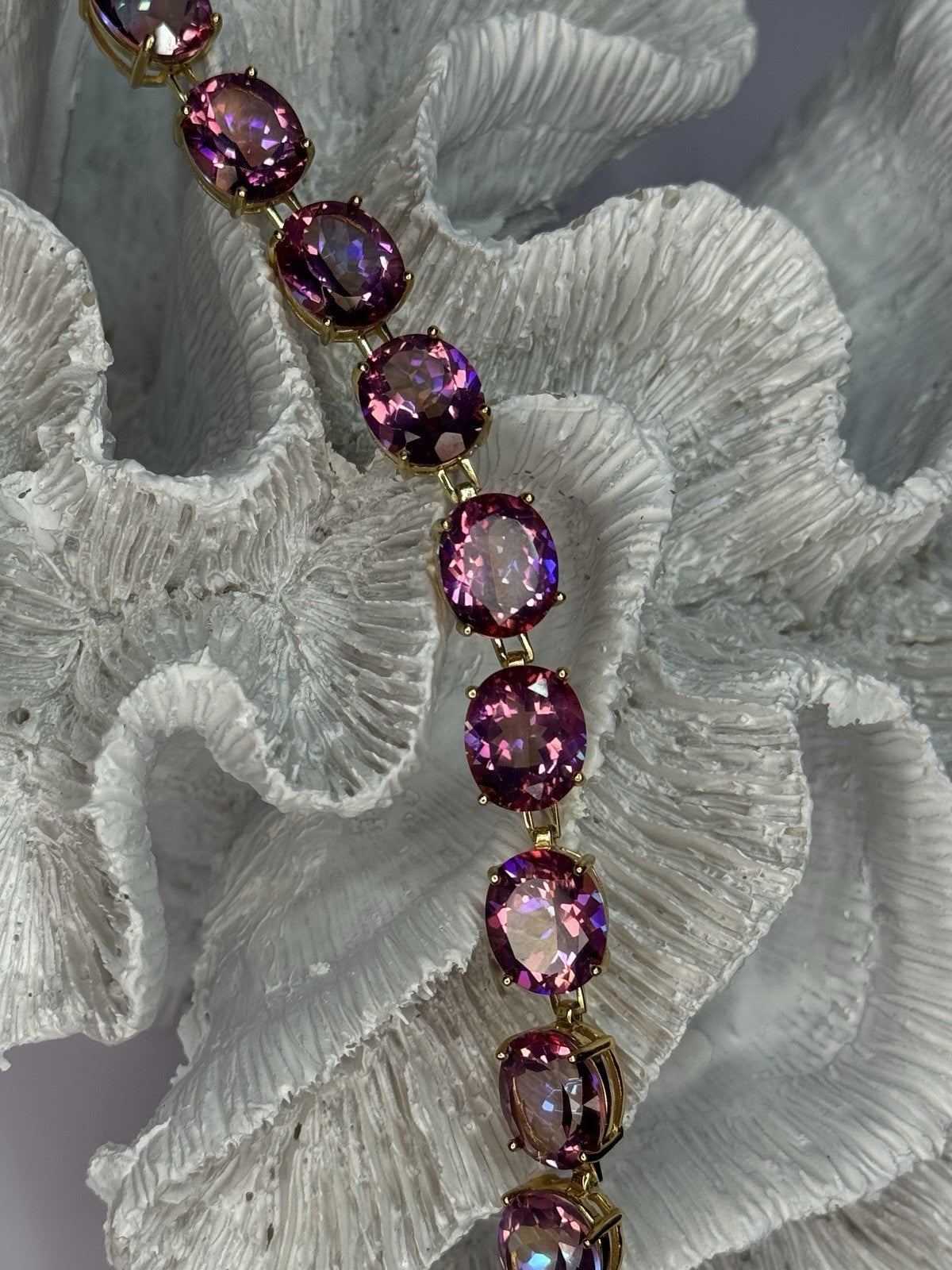 925 Sterling Silver Gold Plated Pink Mystic Topaz Bracelet Length 8.5 Inch