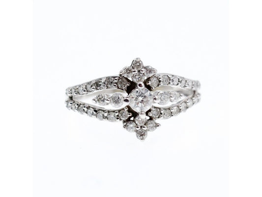 14K White Gold Diamonds Ring Size 6.5