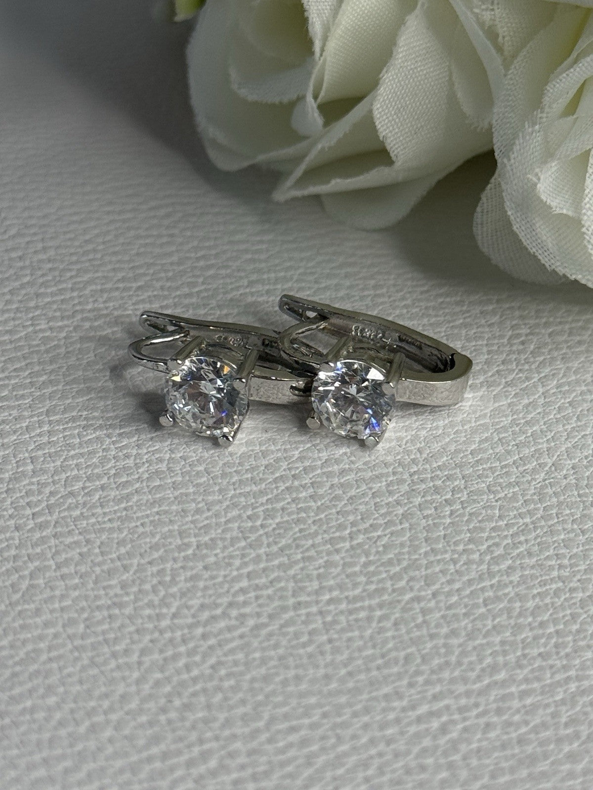 925 Sterling Silver CZ Earrings Length 0.65 Inch