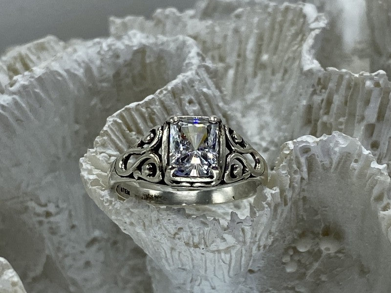925 Sterling Silver White CZ Openwork Ring Size 9.5