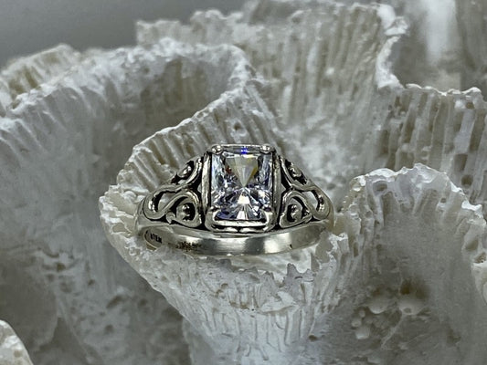 925 Sterling Silver White CZ Openwork Ring Size 9.5