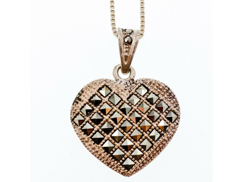 925 Sterling Silver Marcasites "Heart" Chain With Pendant