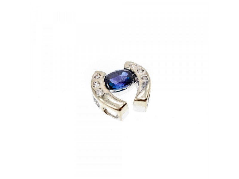14K White Gold Blue & White Sapphires Horseshoe Pendant