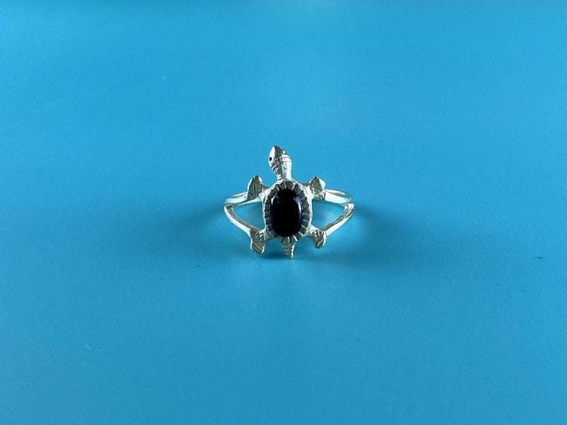 925 Sterling Silver Black Onyx "Turtle" Ring Size 5.5