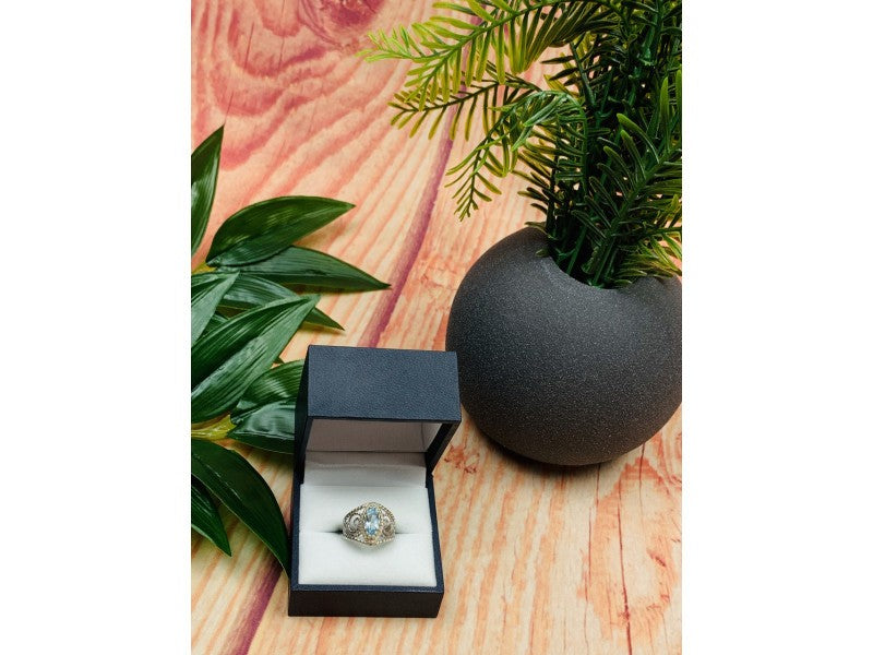 925 Sterling Silver Topaz Openwork Ring Size 9