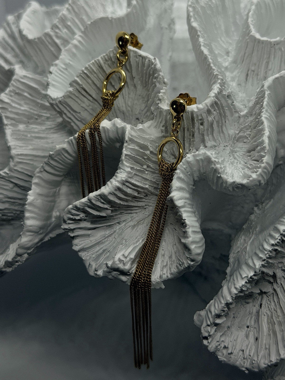 Italy 925 Sterling Silver Gold Plated Long Chain Tassel Drop Earrings