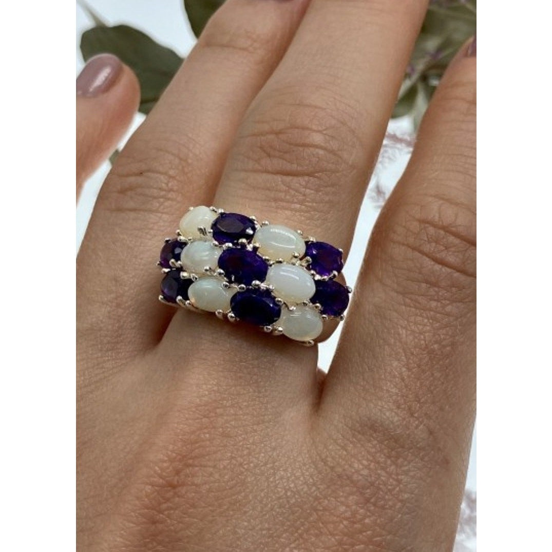 925 Sterling Silver 0Pal & Tourmaline Ring Size 8