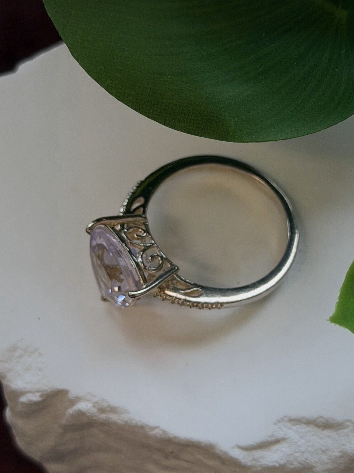 925 Sterling Silver Lilac Tone Morganite Ring Size 9