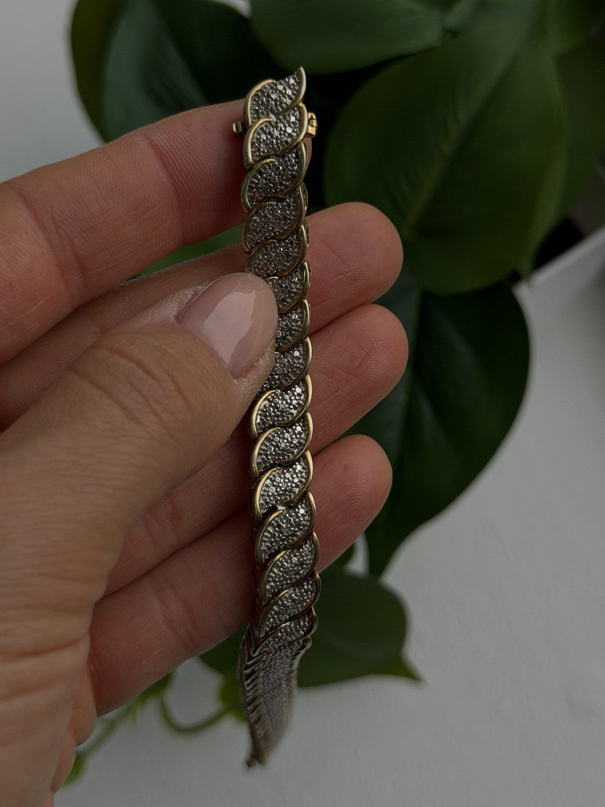 925 Sterling Silver Gold Tone Diamond Tennis Bracelet 7