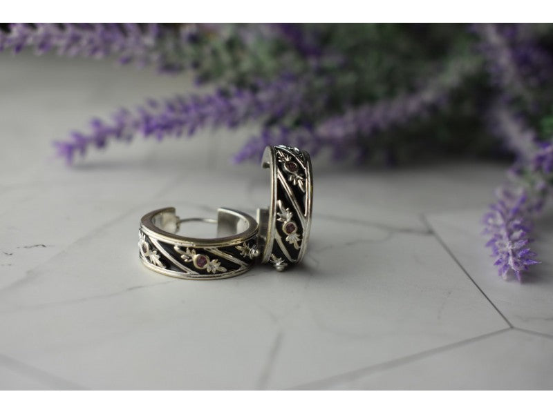 925 Sterling Silver Pink Spinel & Black Enamel Earrings