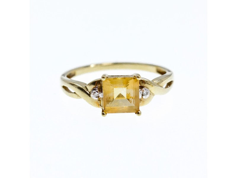 10K Yellow Gold Tourmaline & Diamonds Ring Size 8
