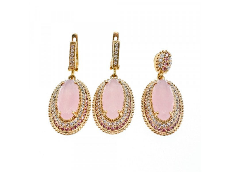 925 Sterling Silver Gold Plated Pink Alpanite & CZ Set