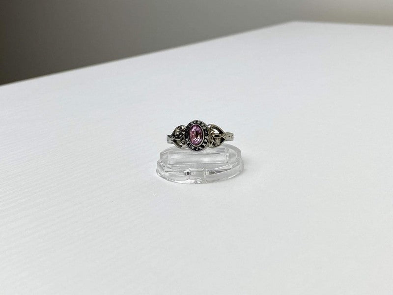 925 Sterling Silver Pink Topaz & Goshenite Ring Size 9.5